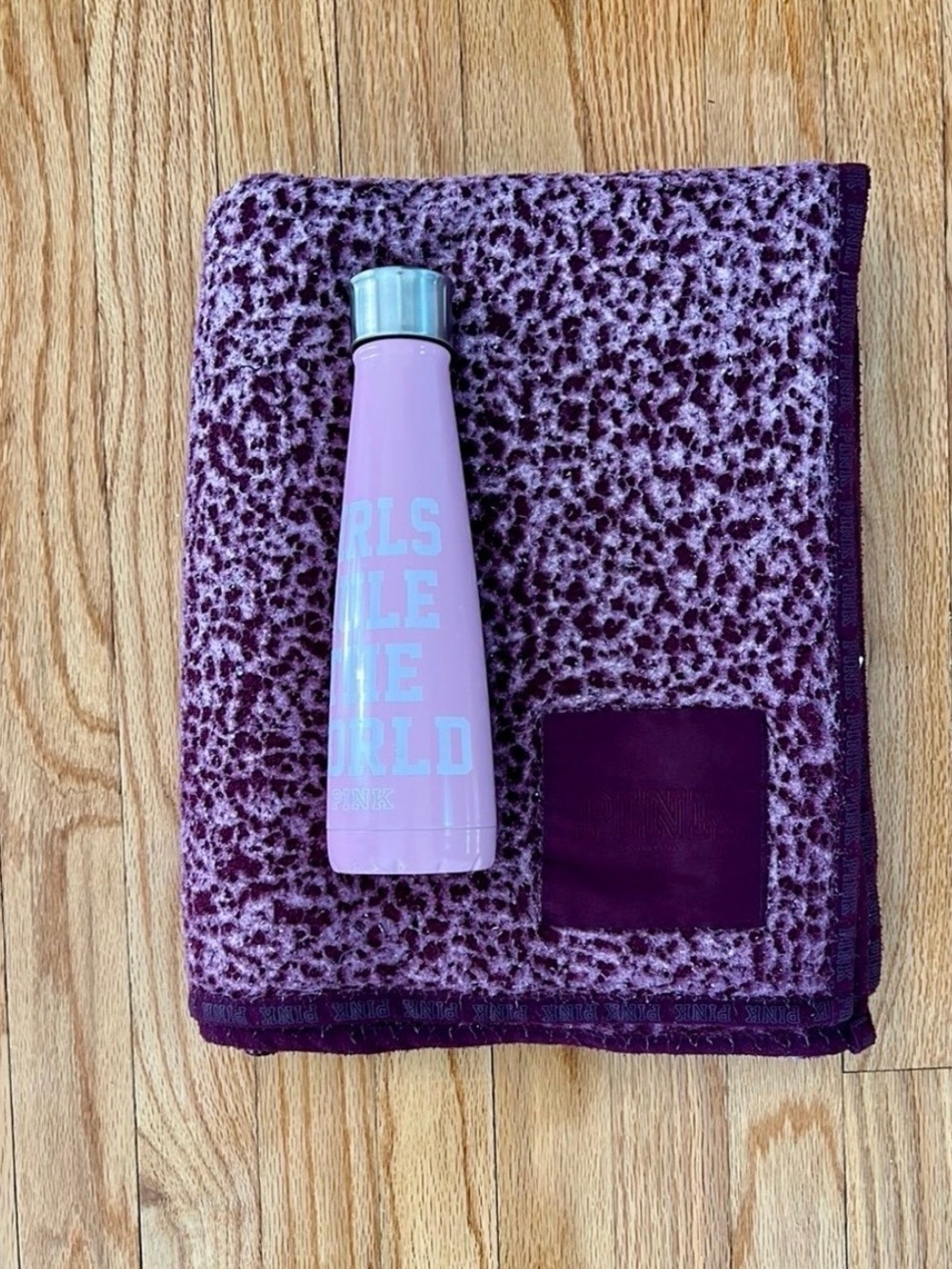 Pink blanket purple and Water Bottle pink Set